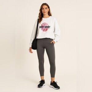 13. Yogalicious Cotton On White Body Sport Sweatshirt with Gray Leggings
